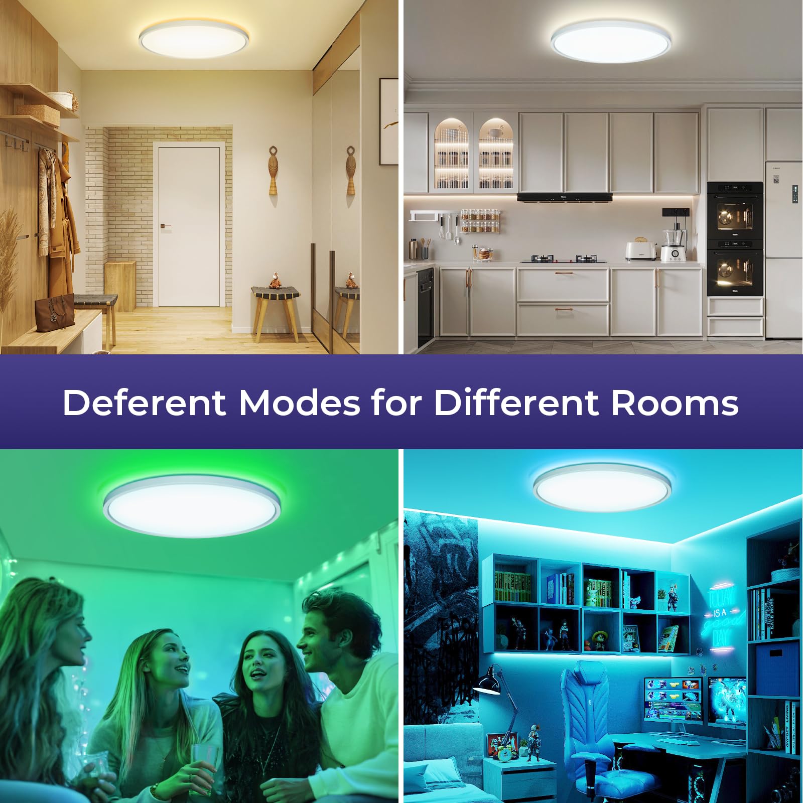 Plafoniera LED Soffitto RGB, Intelligente Lampada LED Soffitto Dimmerabile, Compatibile con Alexa Google Hom, Lampadario con 16 Milioni Colori per Camera da letto, Soggiorno, Bagno, 28W, 2800LM, 30CM