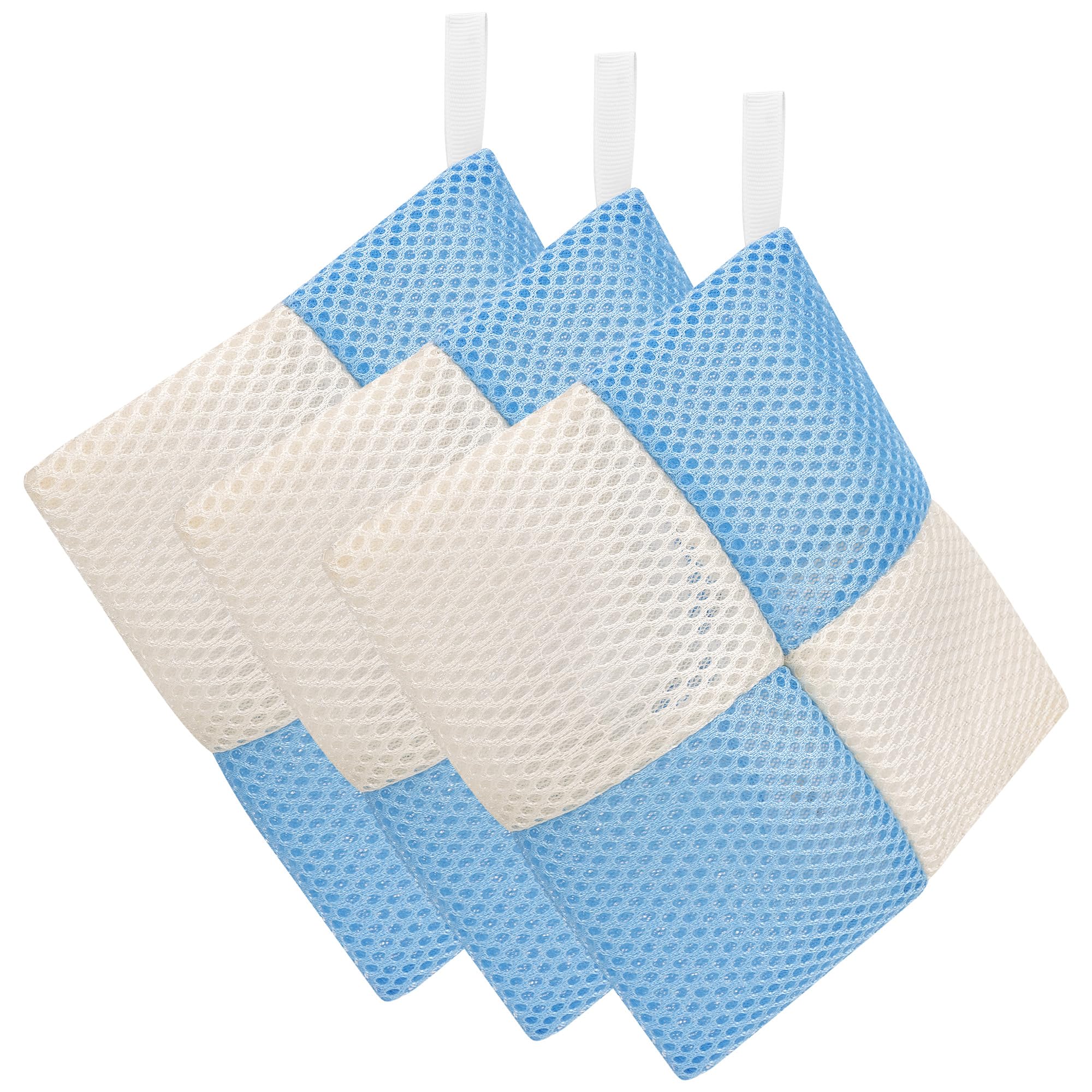 Linkidea 3 Pack Soap Saver Pouch with Zipper, Exfoliating Body Sponge Scrubber with Hand Loop, Mesh Foam Lather Pocket for Shower Bath, Rectangle