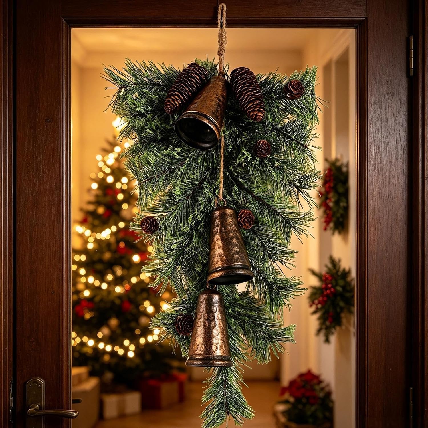 Artificial Christmas Swag, Reusable Pine Bell Decor, Winter Holiday Swag