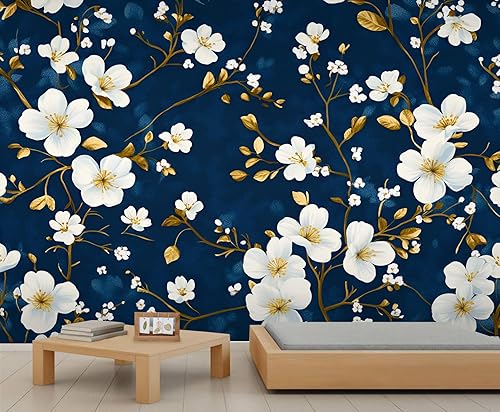 Mural de pared floral retro, papel tapiz de barra de flores coloridas de mediados de siglo, papel tapiz rústico floral 3D impermeable para