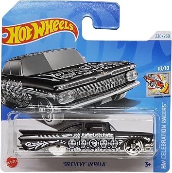 Hot Wheels - '59 Chevy Impala - HW Celebration Racers 10/10 - HTB02 - Short Card - TH Treasure Hunt - Black & White - Mattel 2024-1:64