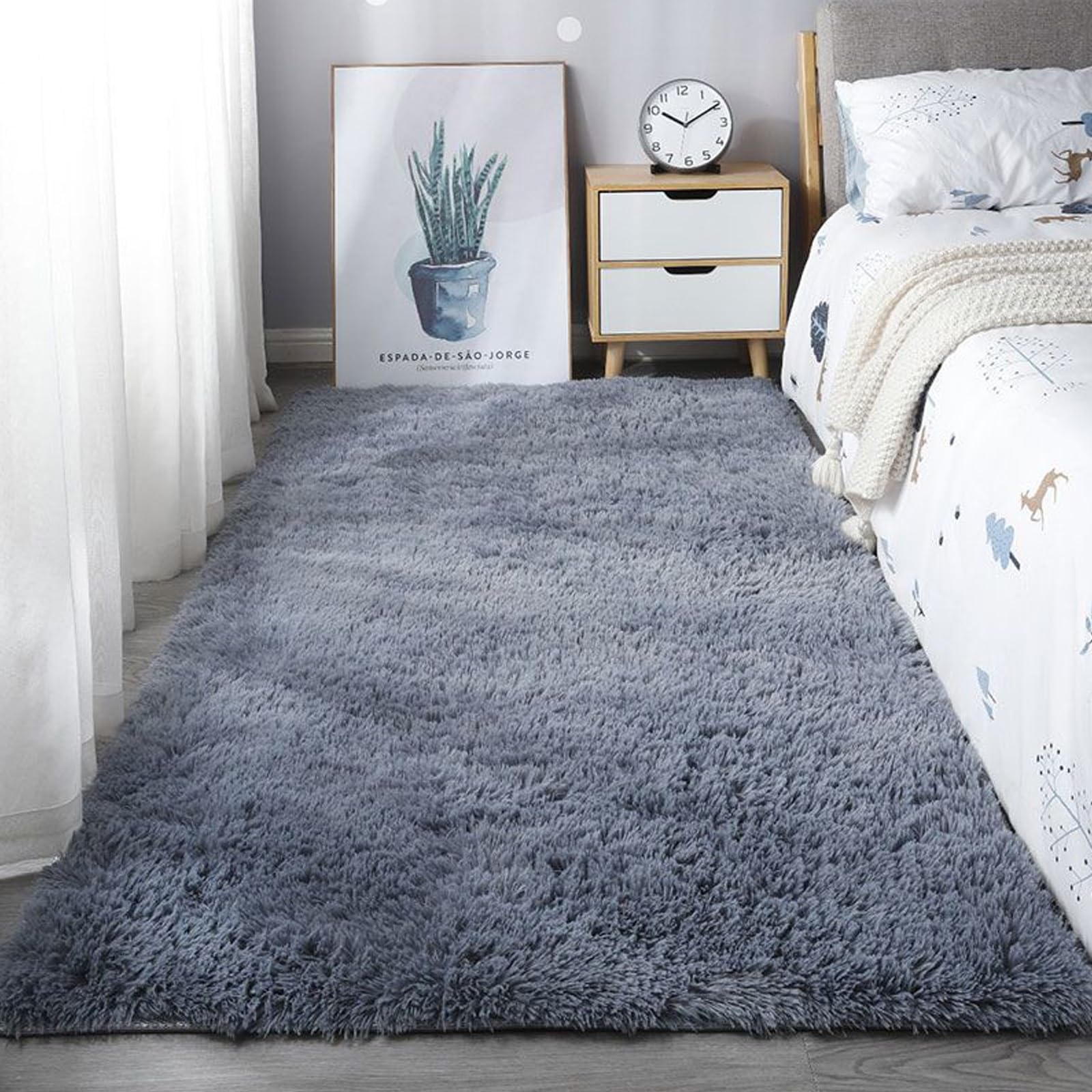 Teppich Schlafzimmer Teppich Weich 140 x 250 cm Waschbar Bis 30 Grad, Super Soft, Anti-Rutsch, Flauschig Teppich Wohnzimmer Weich Teppich Einfarbig Teppich für Wohnzimmer, Schlafzimmer, Grau
