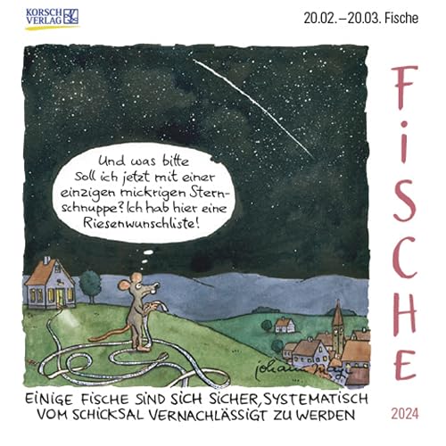 Fische Mini 2024: Sternzeichenkalender-Cartoon - Minikalender im praktischen quadratischen Format 10 x 10 cm.