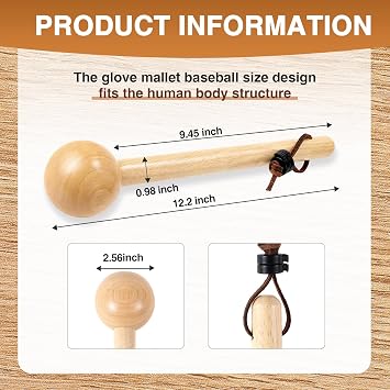 Hollowfly Baseball Glove Mallet 12 Inch Baseball Softball Glove Shaping Hammer with Leather Rope- Quick Create Ball Shaped Pocket for Softball
