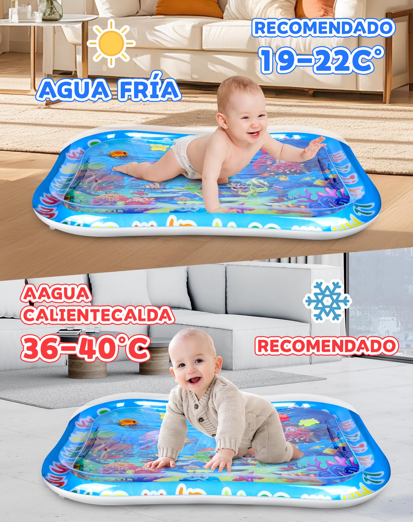 Gran Manta Agua Bebé XXL 95x76cm - Gonflable Tummy Time Mat, Tapete Sensorial Bebé para 3 6 9 12 Meses, Juguete para Bebé, Niño Pequeño y Recién Nacido