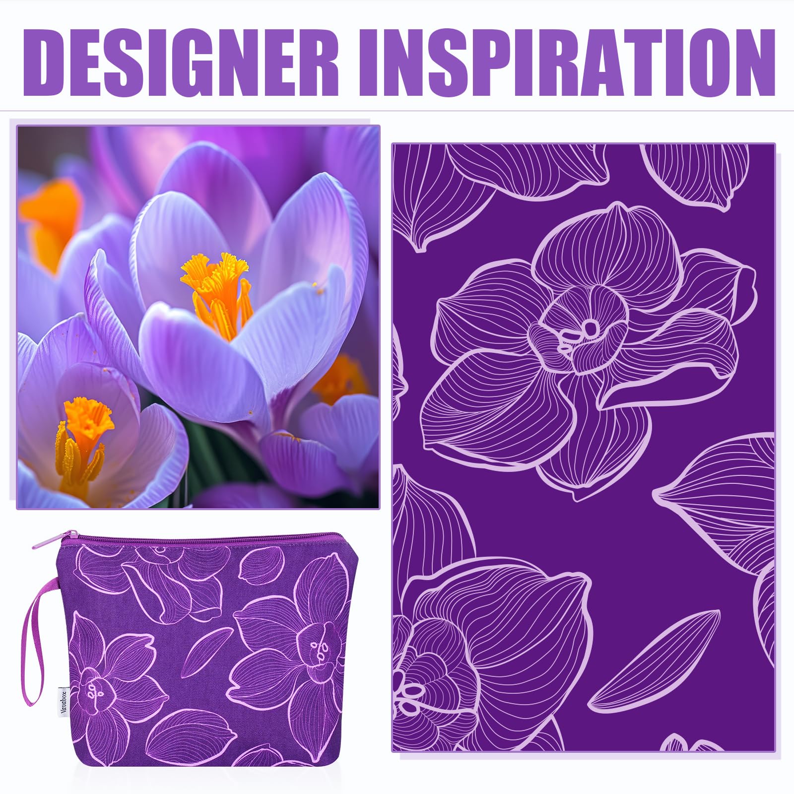 Vavabox Personalized Makeup Bag, Birthday Gifts for Women Girl Cosmetic Bag, Travel Makeup Pouch (Purple Narcissus)