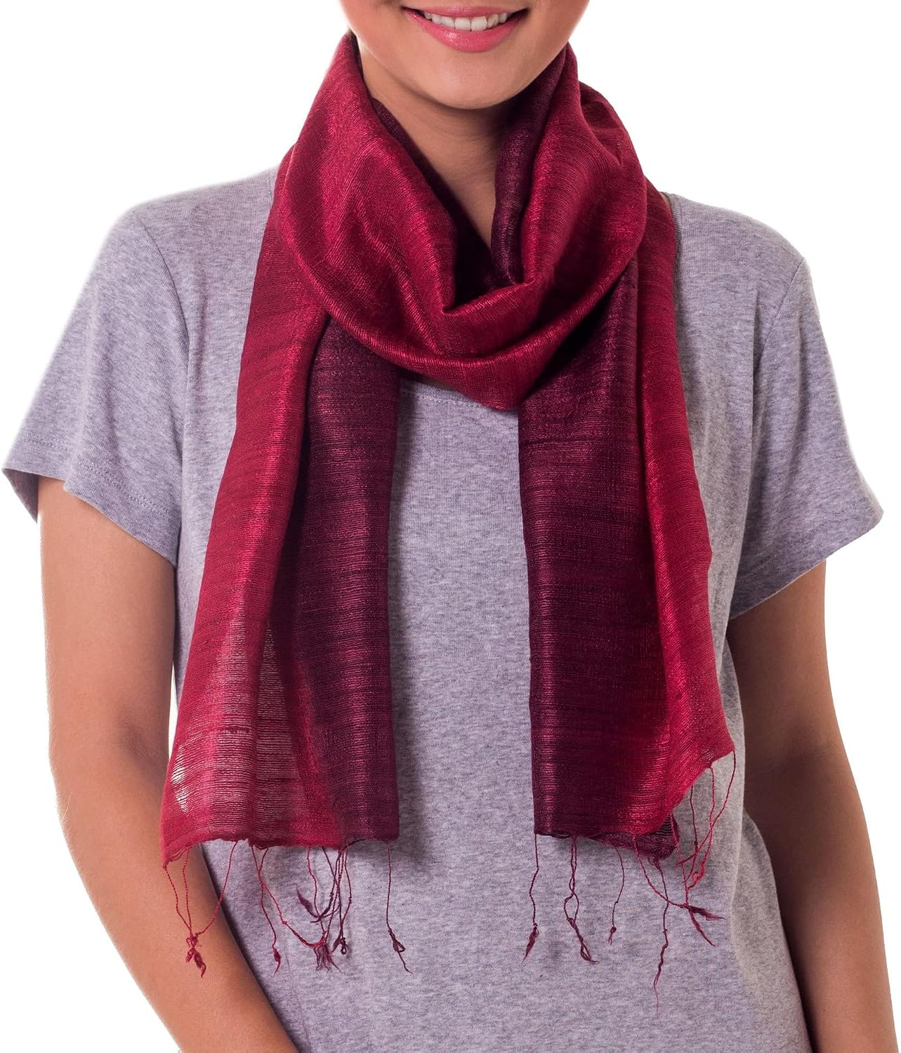 NOVICA Artisan Handcrafted Silk Scarf Accessories Scarves Burgundy Wrap Solid Thailand ' Roses and Red Wine'