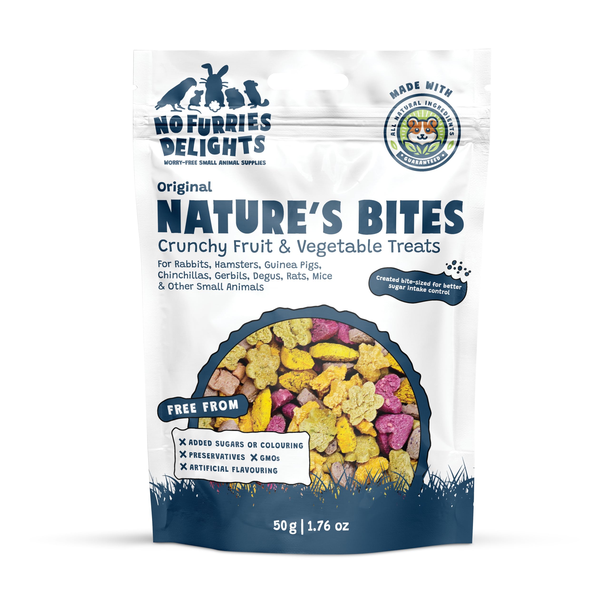 Treats, 100% All Natural Mini Bites for Rabbit Hamster Guinea Pig Chinchilla Pet Rat Mice Gerbil Bird Healthy Enrichment Bonding Rewarding Training Nature's Bites Variety Pack 50g