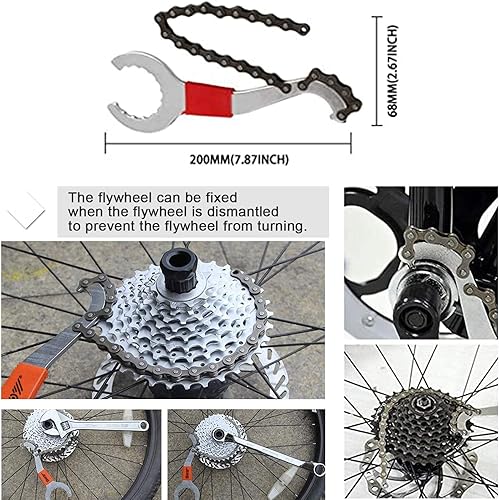 Miniatura 2 de ATGRS - Juego de 8 herramientas para bicicleta, herramienta de extracción de casete de bicicleta múltiple 3 en 1 con látigo de cadena y llave