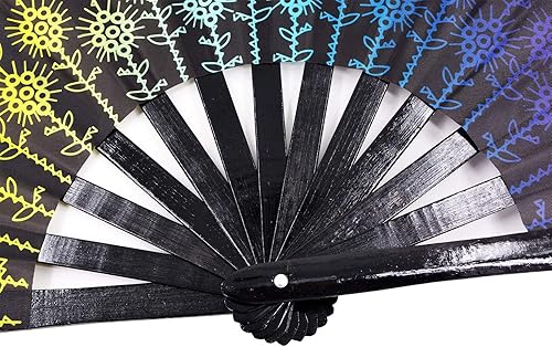 Miniatura 6 de Amajiji Ventilador plegable grande para mujereshombres, ventilador plegable de mano de bambú chino y tela de nailon, ventilador plegable de mano,