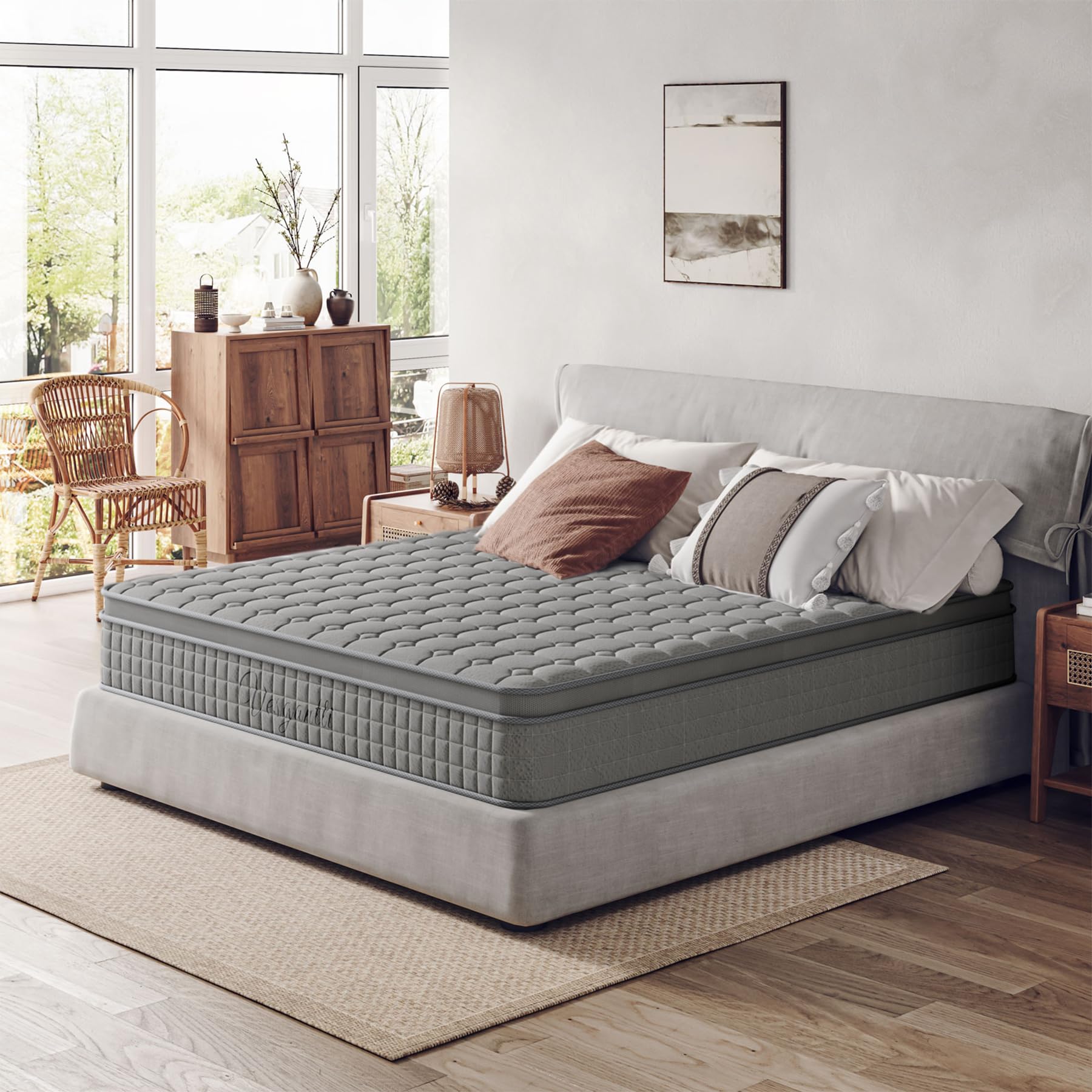 Vesgantti Hybridmatratze 120x200, H3 7-Zonen Druckentlastung Orthopädische Matratze, Taschenfederkernmatratze Oeko-TEX Zertifiziert, atmungsaktiv (30 cm Tight Top, grau)‌