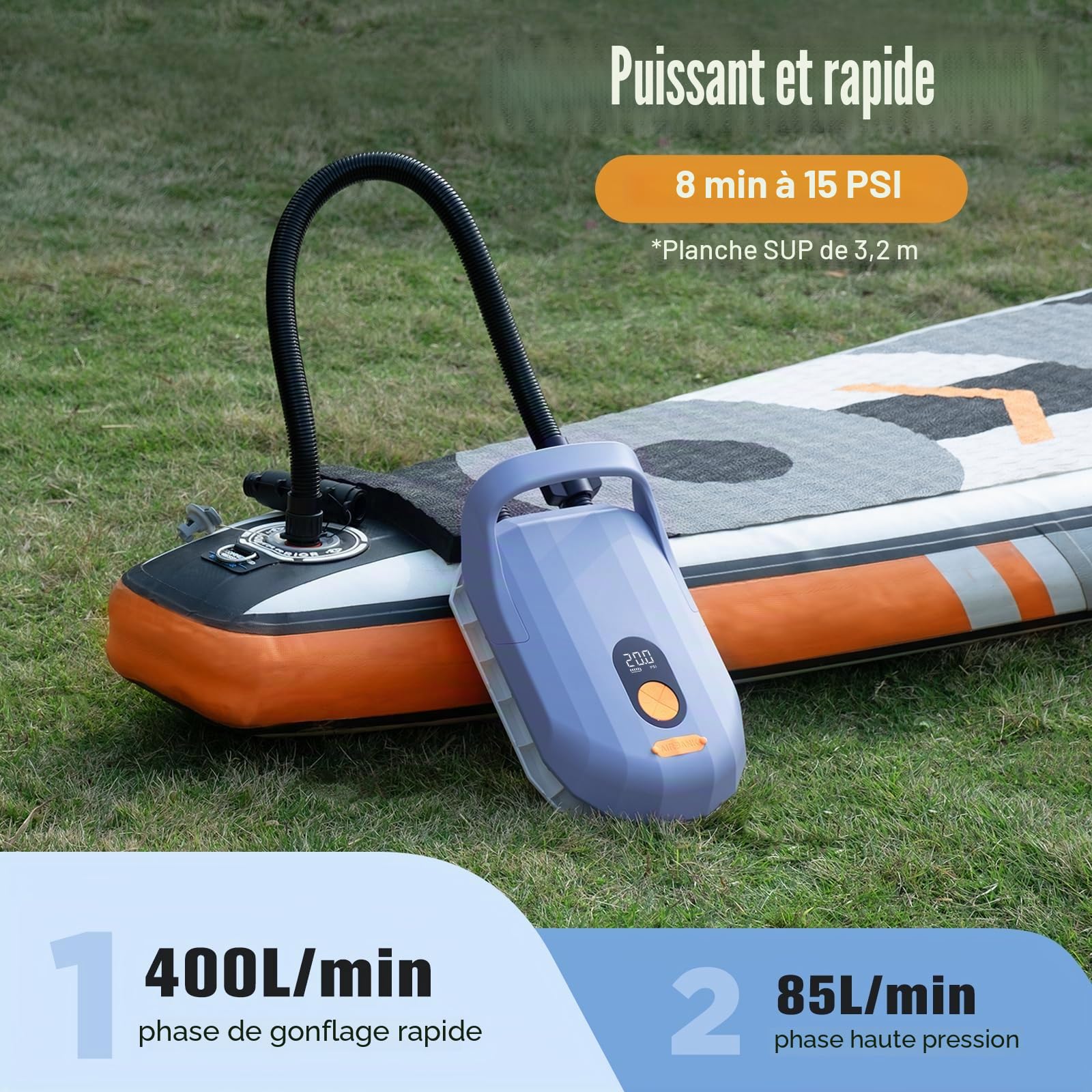 AIRBANK Whale Shark Pro Electric Air Pump, 20PSI Inflation and Deflation, Rechargeable Air Pump with for Kayaks, Inflatable Boats, Tents, Dragon Wings (Purple)