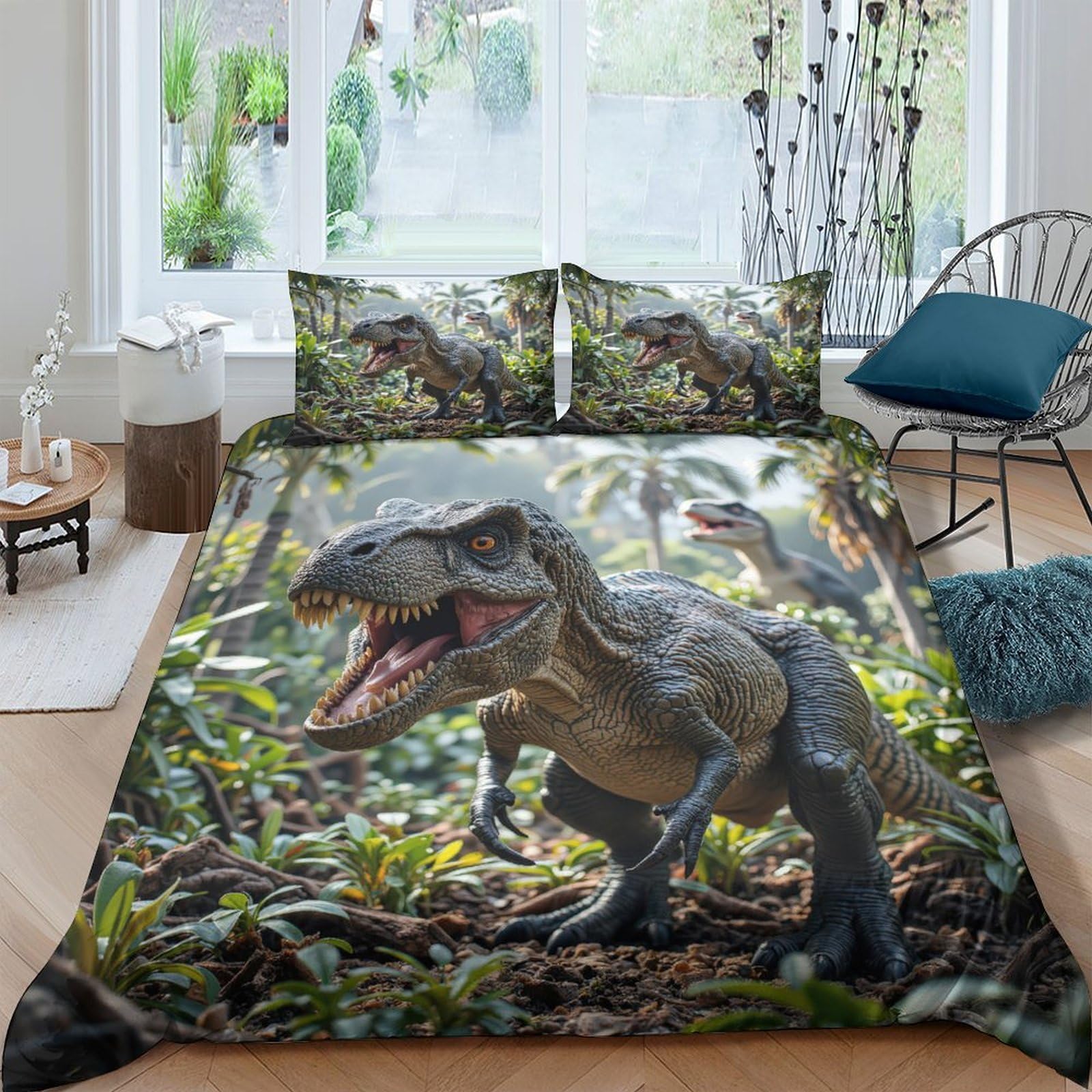 Ctjqhvkz Style-8 3D Printed Jungle Dinosaur Fitted Sheet Microfiber Slip-Resistant Forest T-Rex Mattress Cover For Bedroom Guest Room Decor Single（135X200cm）