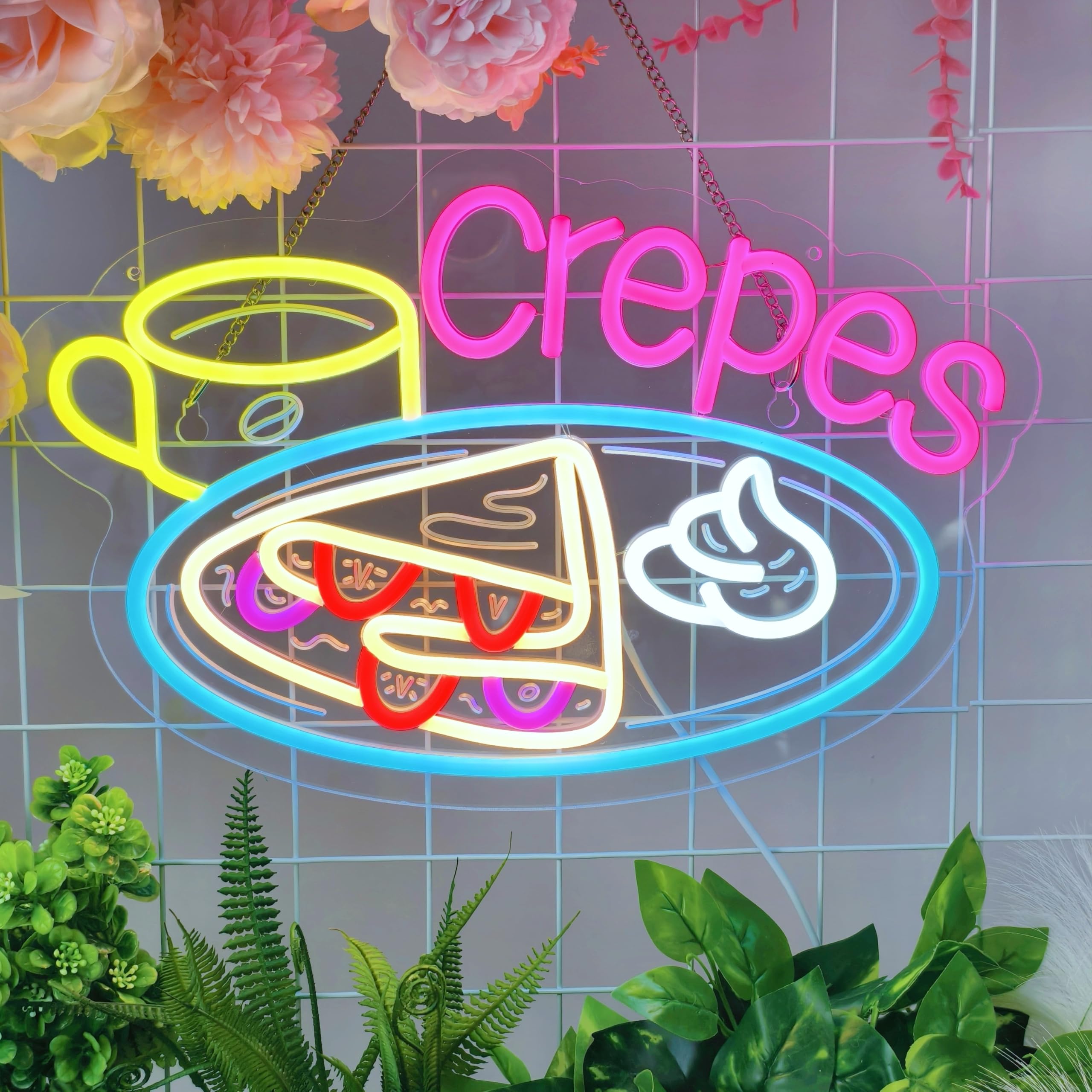 Panneau néon crêpes, décoration murale LED pour café, fête