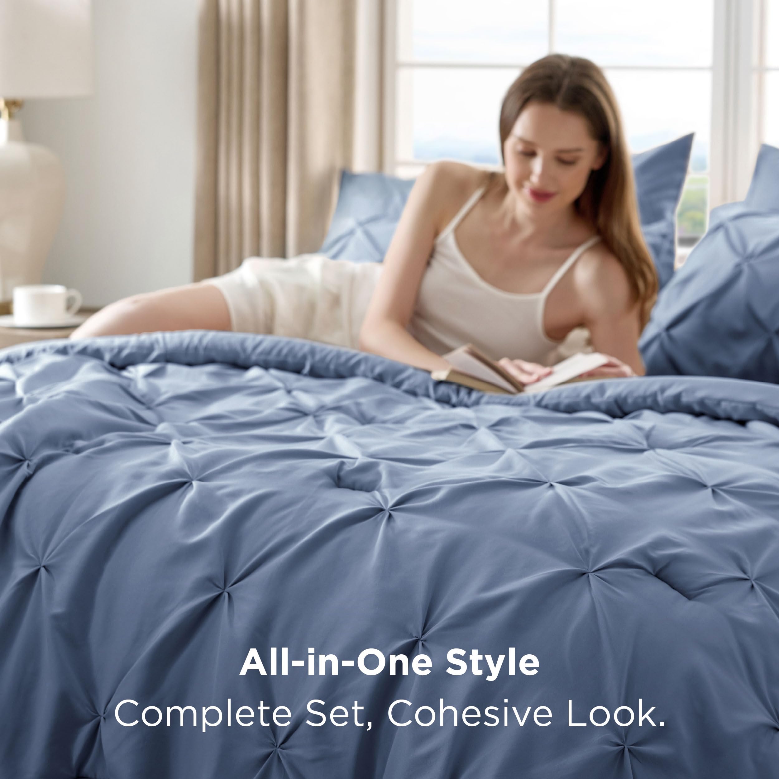 Amazon.com: Bedsure Twin Comforter Set Slate Blue - Bed in a Bag