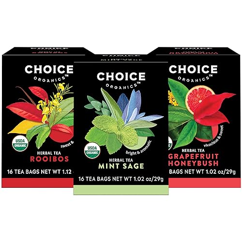 Choice Organic Teas - Paquete variado de té de hierbas - Incluye Rooibos, toronja de miel y té orgánico de salvia menta - 48 bolsas de té (paquete