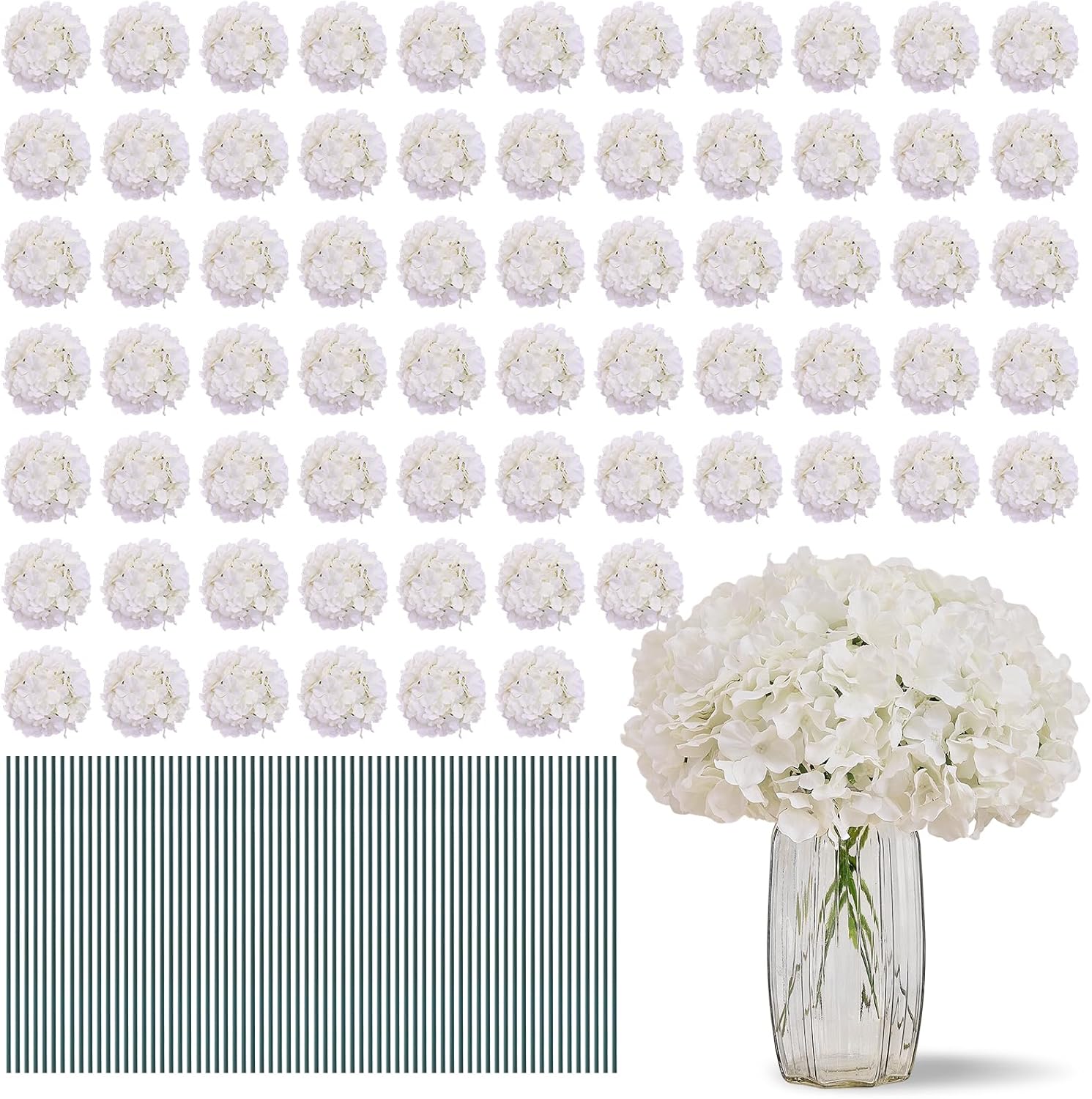 68PCS White Hydangea Artificial Flower Bulk Ivory Heads with 8" Stems, 6.2" Large Faux Hydrangeas Bulk for Wedding Centerpieces, Home Decor, Party, DIY Wreaths