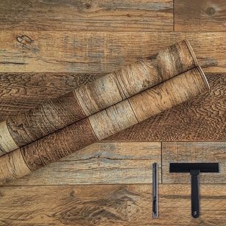 Decoroom Wood Wallpaper with Tools, 17.7''×118'' Peel and Stick Wallpaper Rustic Wood Grain Contact Paper, Removable Self Adhesive Vinyl Film Roll for Table Cabinets Shelf Liner