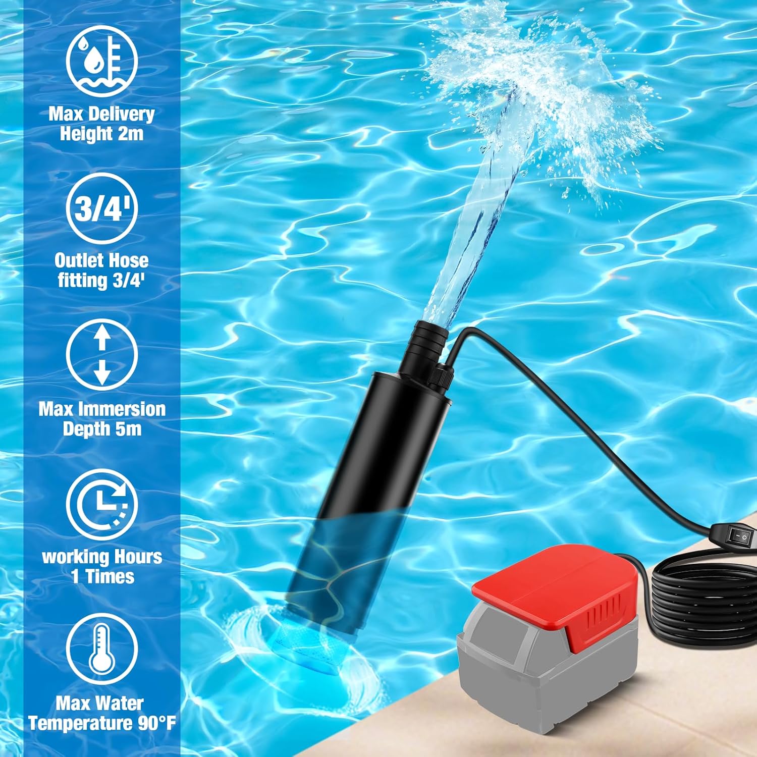 TPDL Sump Pump Submersible Water/Oil Pump Compatible with Milwaukke M*18 18V Battery, Cordless Rain Barrel Water Transfer Pump with 5M Water Pipe, Switch Deep Water Pump for Pool Garden Fish Tank