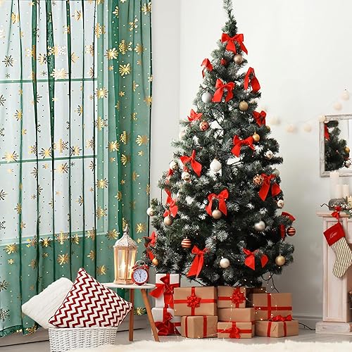 Miniatura 2 de Cortinas traslúcidas de Navidad para sala de estar, cortinas traslúcidas con estampado de copos de nieve de lujo, cortinas de ventana con bolsillo