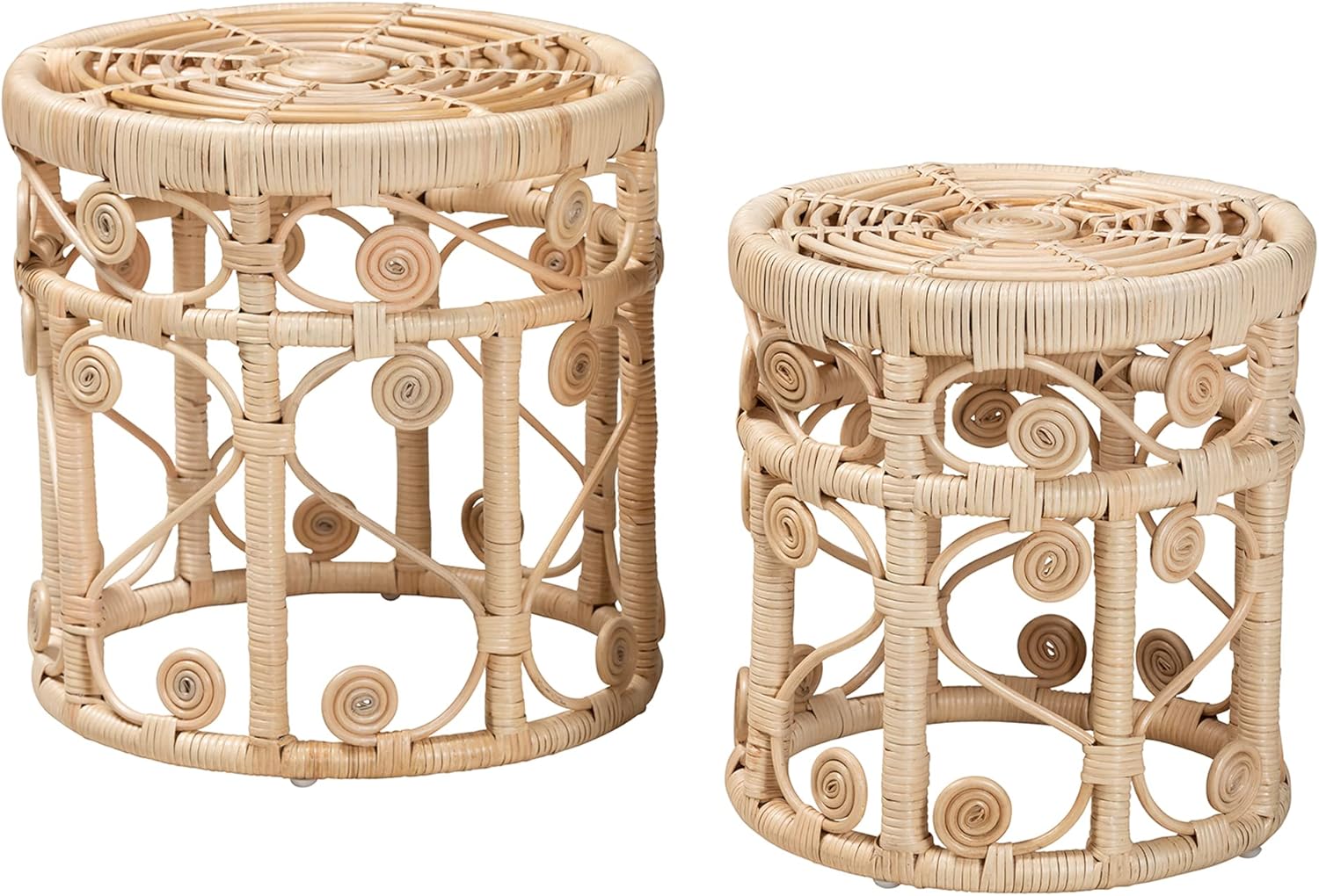 bali & pari Bowie Modern Bohemian Natural Rattan 2-Piece Nesting End Table Set