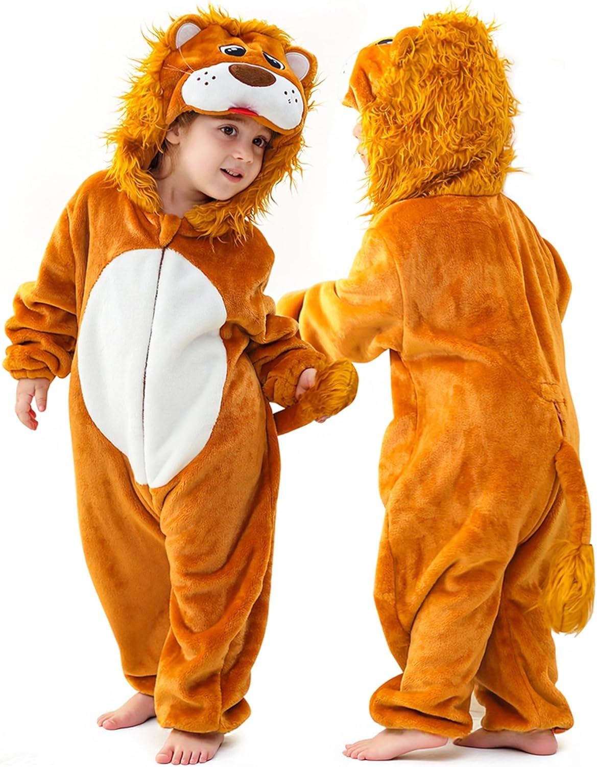 MICHLEY Unisex Baby Halloween Romper Dress up Flannel Soft Animal Cosplay Costume Outfit For Girls Boys 0-4T 12-18 Months Lion