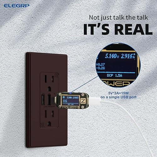 Miniatura 4 de ELEGRP Tomacorrientes USB, toma de pared de 3 puertos, toma eléctrica de 30 W 6.0 A, toma de corriente resistente a manipulaciones de 15 amperios