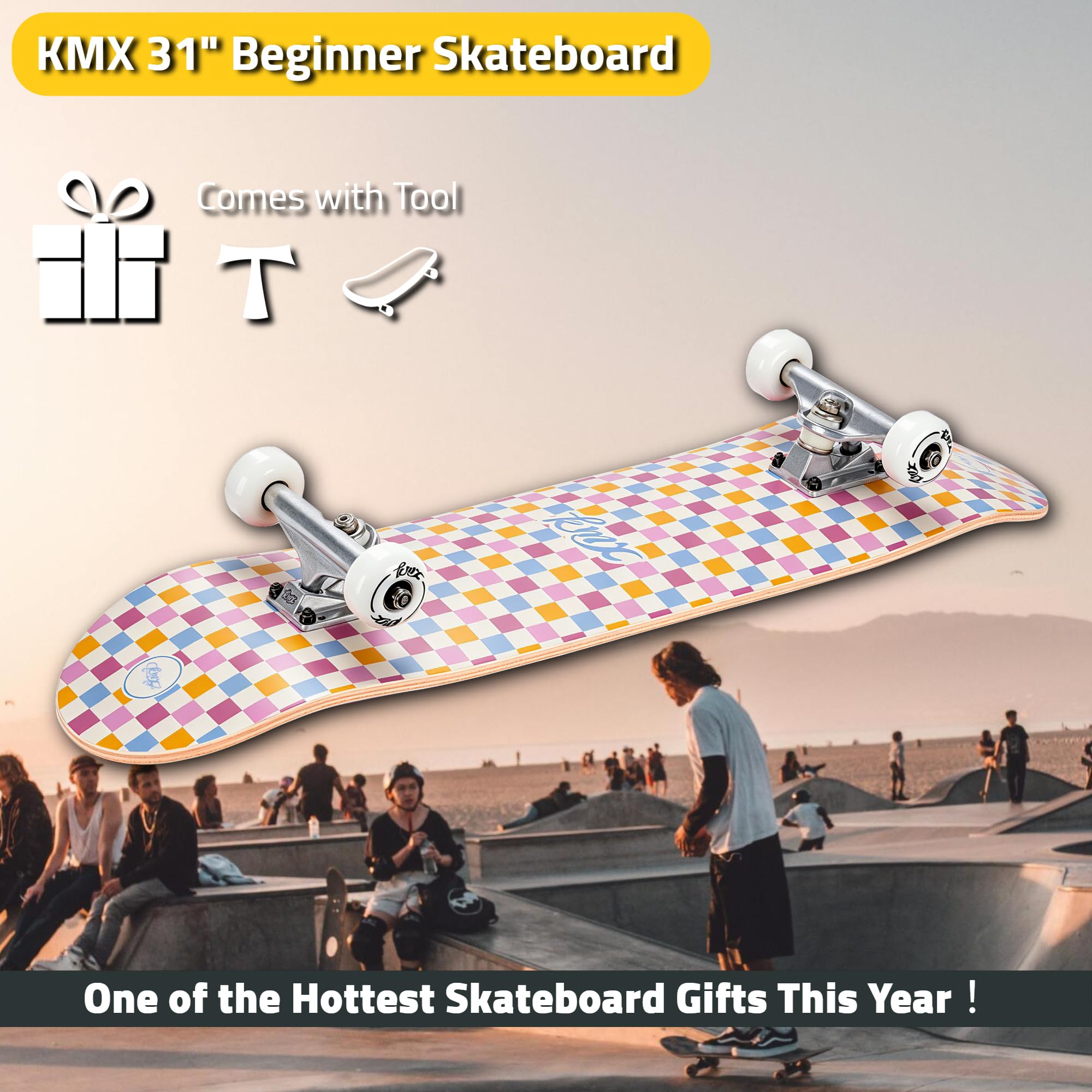 KMX Klasyczna deskorolka mini cruiser 56 cm dla dzieci, studentów, dorosłych, początkujących do zaawansowanych, przenośna, kompaktowa, gładkie łożyska, duże koła PU, ciężarówki ze stopu aluminium