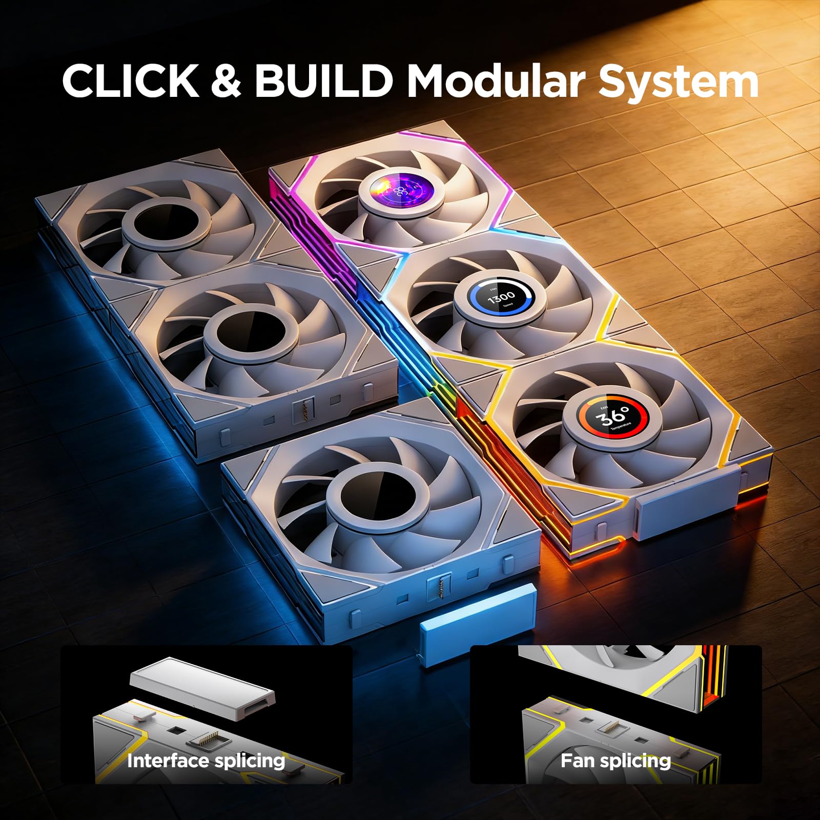 TZMRIT Interstellar-V4 LCD Daisy Chain RGB PC Fan 120 mm, 1.5 Inch LCD/24 LEDs/2100 RPM/61.54CFM/28 mm (White Reverse)