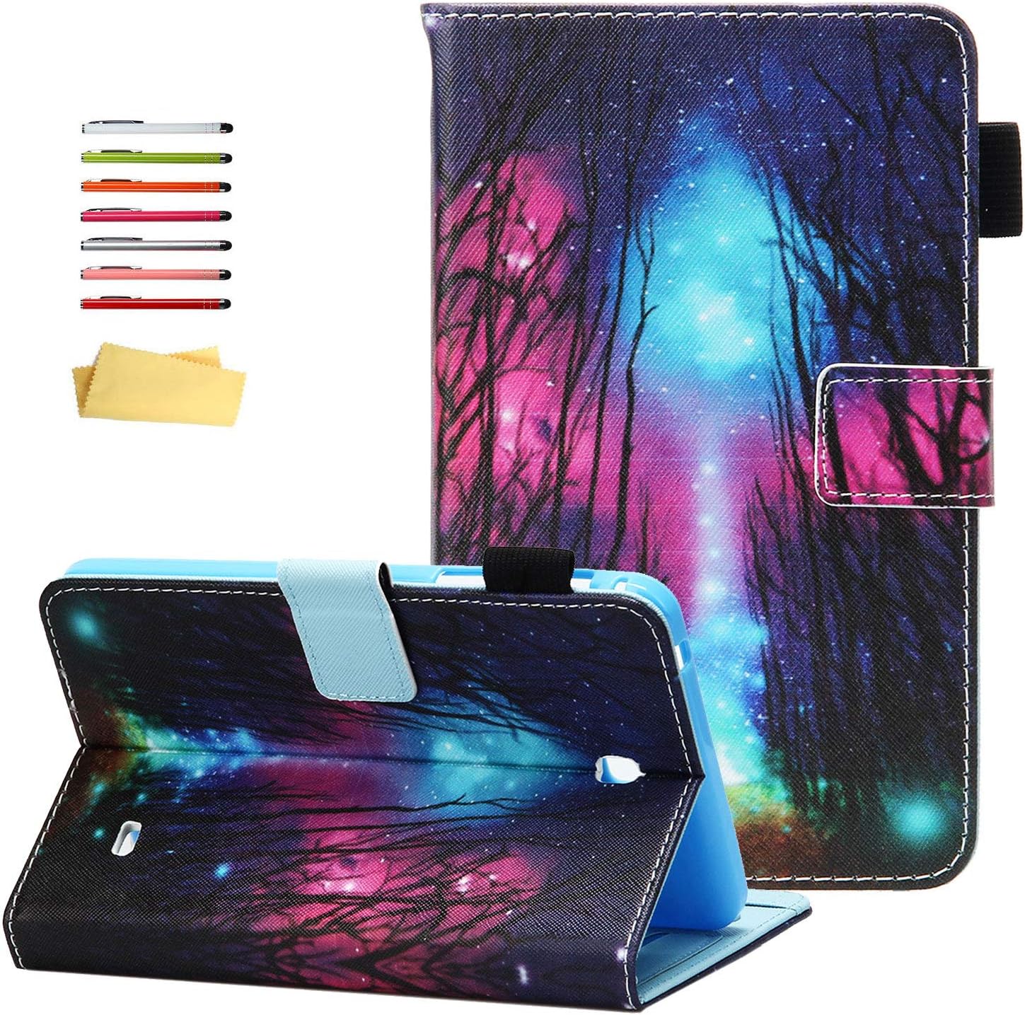UUcovers for Samsung Galaxy Tab 4 7.0 Tablet & Nook 7.0" 2014 Case (SM-T230NU/T230/T231/T235), with Pencil Holder Card Pocket Stand Folio PU Leather Magnetic Wallet TPU Back Cover, Purple Galaxy Tree