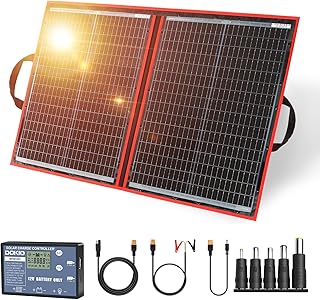 DOKIO 110W 18V High-Efficiency Monocrystalline Foldable Solar Panel Kit with Integrated Charge Controller High Conversion ...