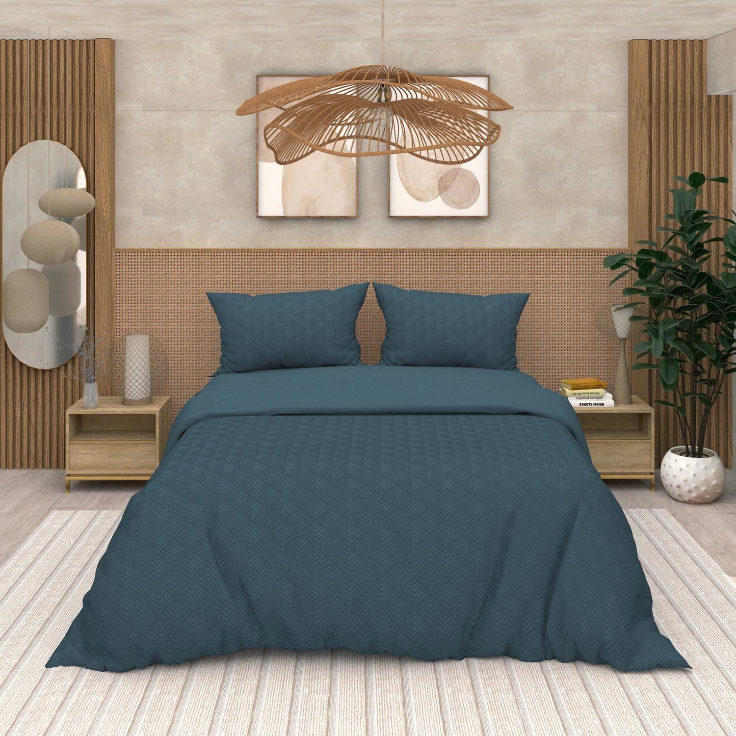 Soleil d'ocre, Parure Housse de Couette 3D Microfibre 260x240 cm Gaia Bleu Canard