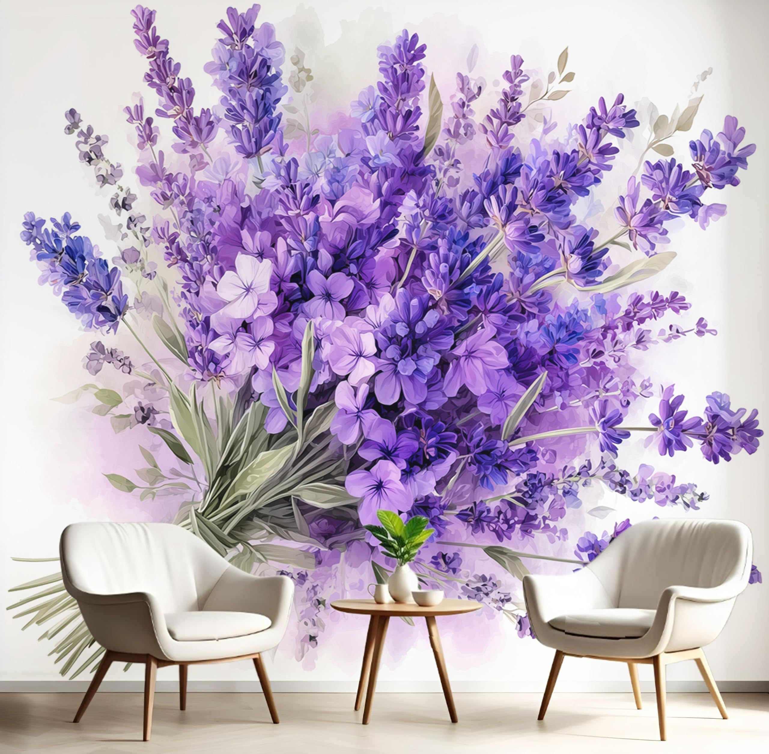Papier peint panoramique lavande pour creer une ambiance de plantes champetres au salon