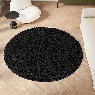 homeart Area Rug - Super Soft Shaggy Rugs For The Living Rooms, Bedrooms And Kitchen - Modern, Easy To Clean Carpet - 120 cm Round, Black