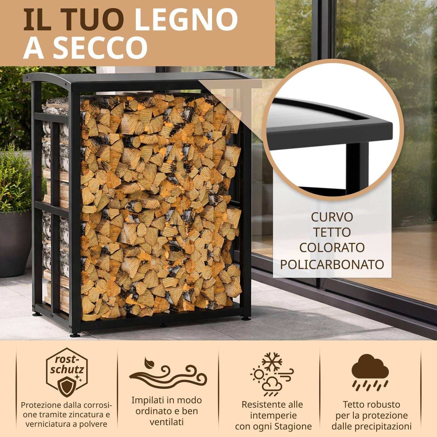 LAWA Portalegna da Esterno con Tetto 91x56x117cm Metallo Nero