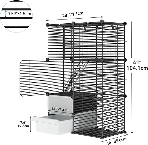 Miniatura 2 de Jaula para gatos de 3 niveles con caja de arena recinto interior para gatitos, amplia área de ejercicio para 1-2 gatos pequeños, color negro