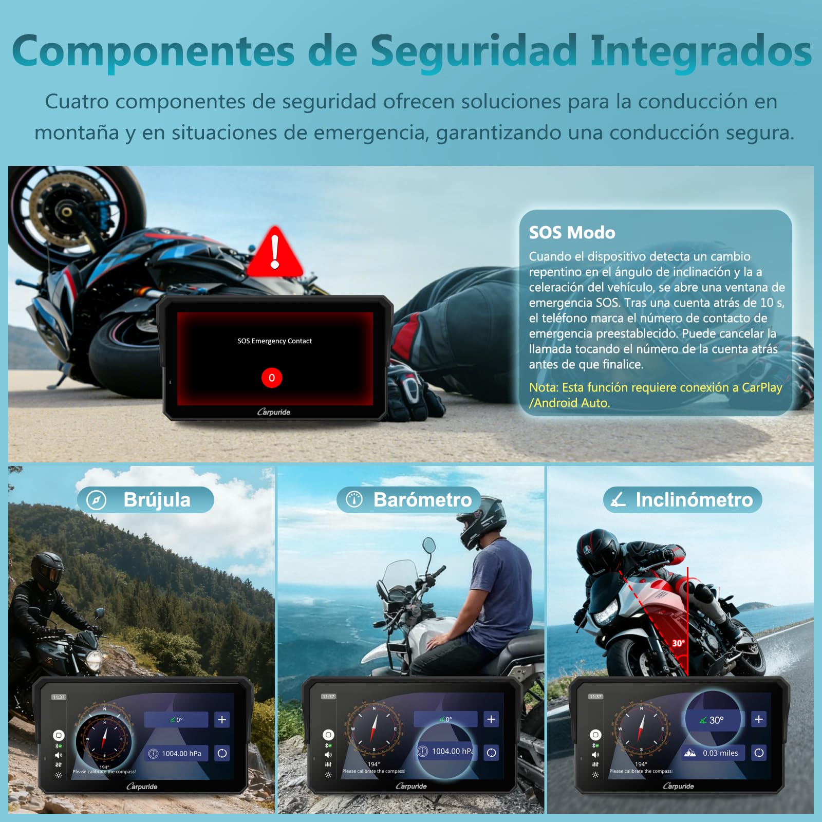Carpuride W602S Pro Motocicleta Carplay Pantalla con BM05 para Conectar y Usar, Inalámbrico CarPlay y Android Auto, 6,25" Impermeable Táctil Pantalla, OTA, Dual Bluetooth, Intercom, Cable Controlador.