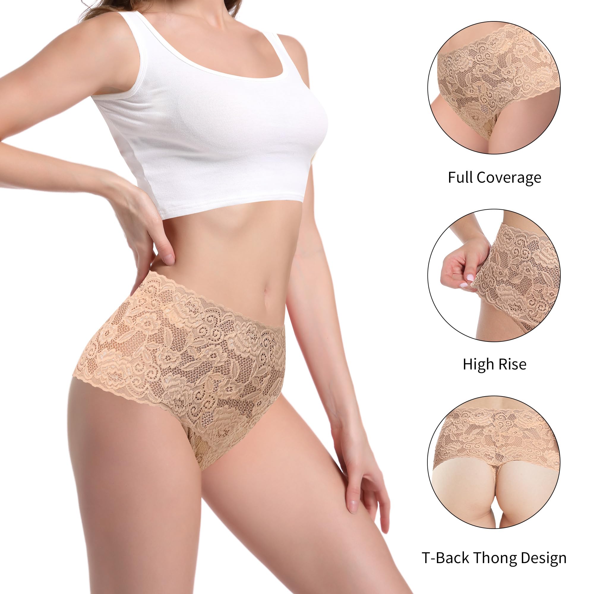 String taille haute en dentelle de coton taille S à 4XL, Medium