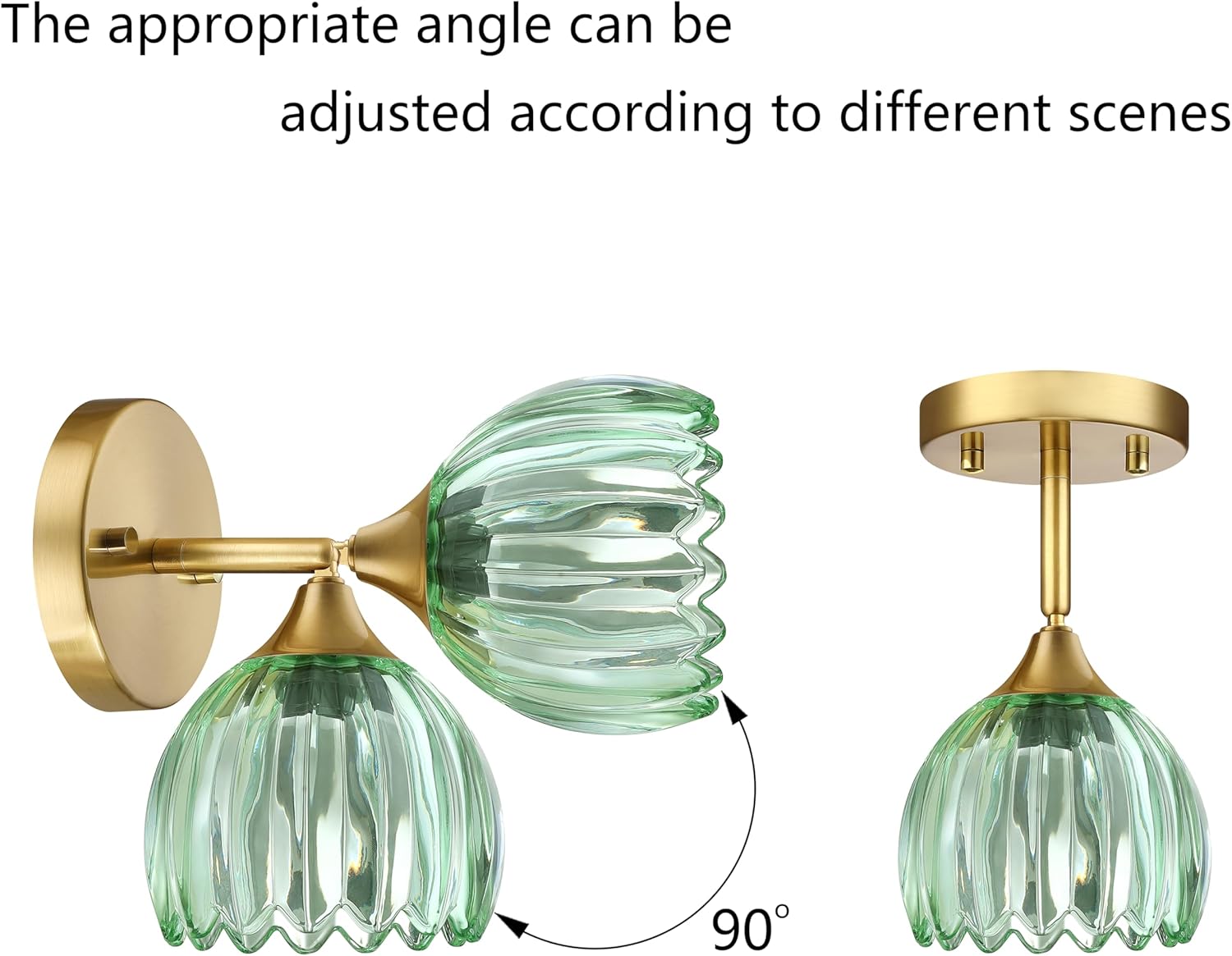 2 Pack 1 Light Vintage Wall Sconces Tulip Dark Green Glass Lampshade Hradwired Modern Black Wall Lighting Fixture for Bedside Bedroom Doorway