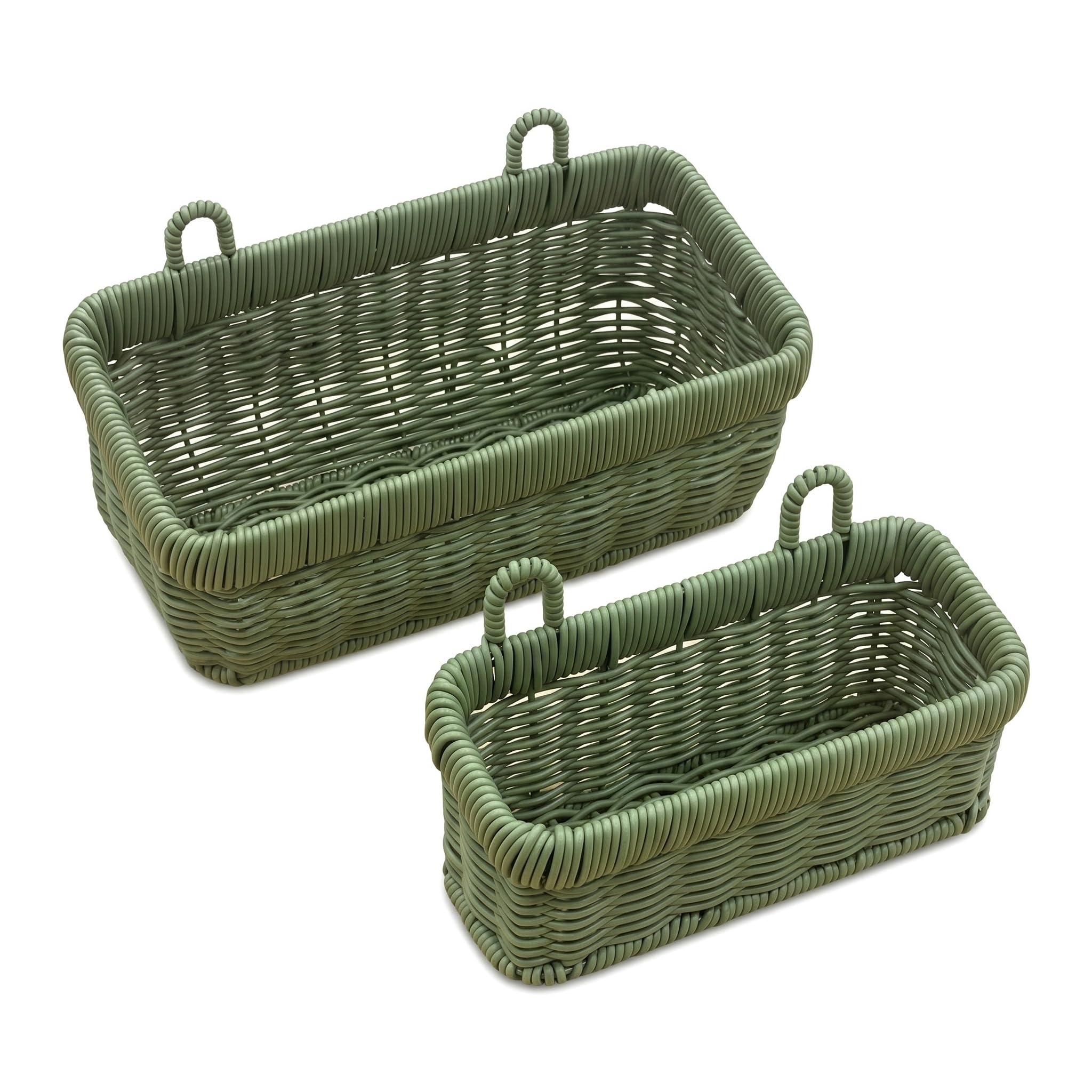 Hanging Wall Baskets,Woven Storage Basket, Wicker Wall Mounted Storage Baksets for Kitchen Bathroom Living Room Porch, for Wall Door Organizing/Decor (Green, S/M)