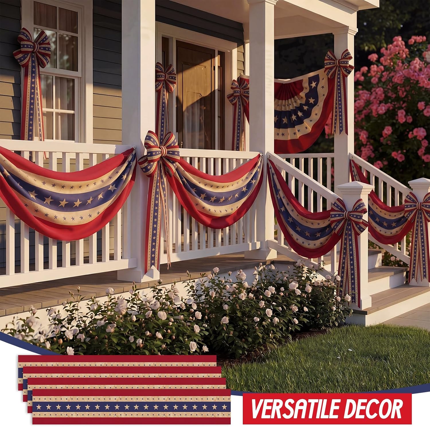 Gilprop 4 Pcs Vintage Tea-Stained Bunting American Flag with Star 250th Anniversary Patriotic Decoration Triangle Flag Garland Front Door Display for 4th of July Independence Day(Style 2,27 in X 18ft)