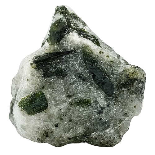 Amazing Gemstone Green Tourmaline with Quartz Raw Crystals and Healing Stones, Natural Rocks For Tumbling - DIY Raw Stones And Crystals (1 Piece) - Green Tourmaline With Quartz