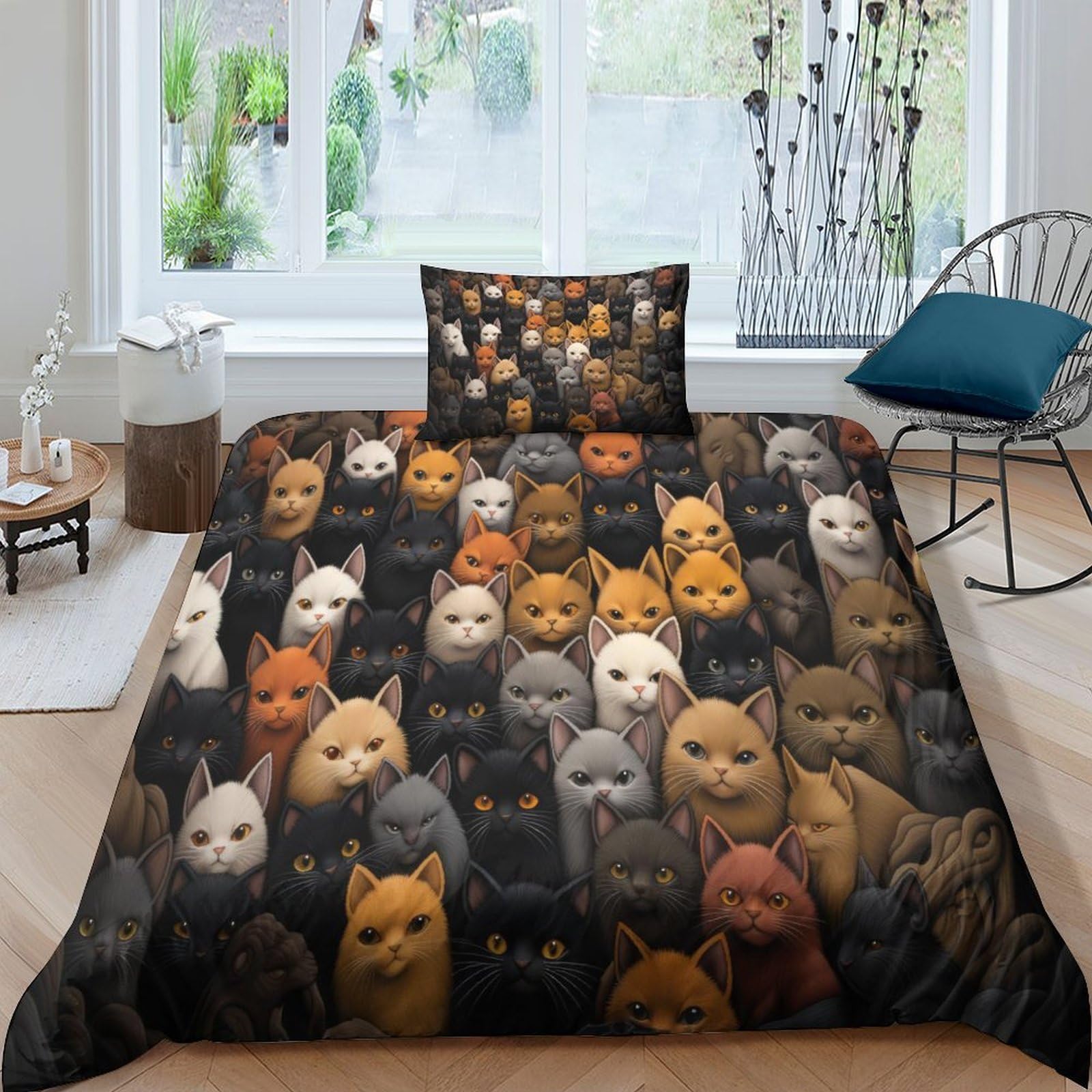 Ensemble de literie chat imprimé 3D housse couette 135x200 microfibre