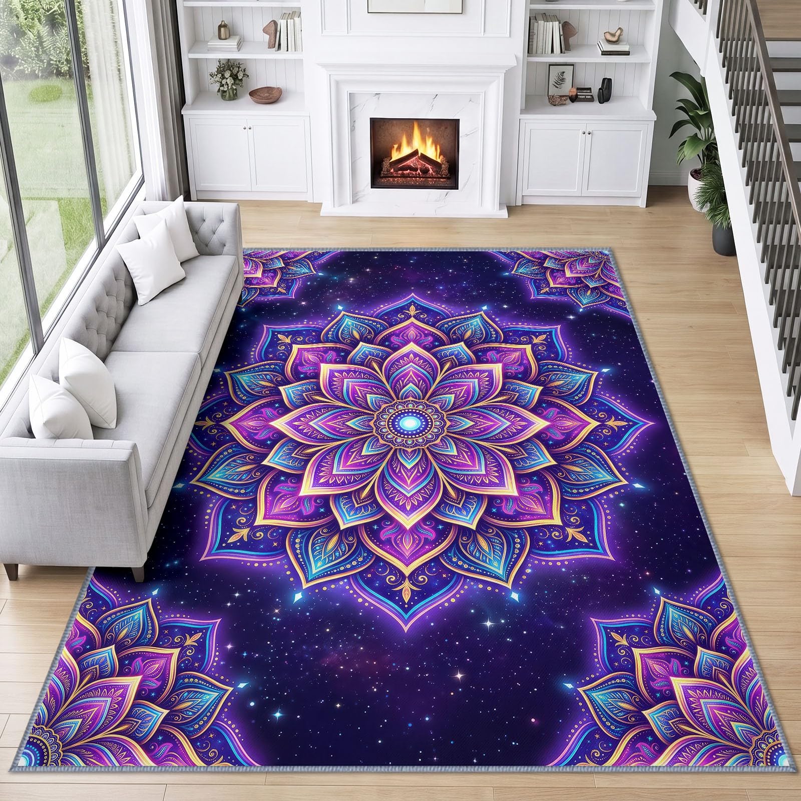 Générique Tapis Mandala Floral d’intérieur Durable, Facile à Nettoyer 120x170 cm, Bohème Exotique Somptueux Tapis pour Salon, Chambre, Cuisine ou entrée