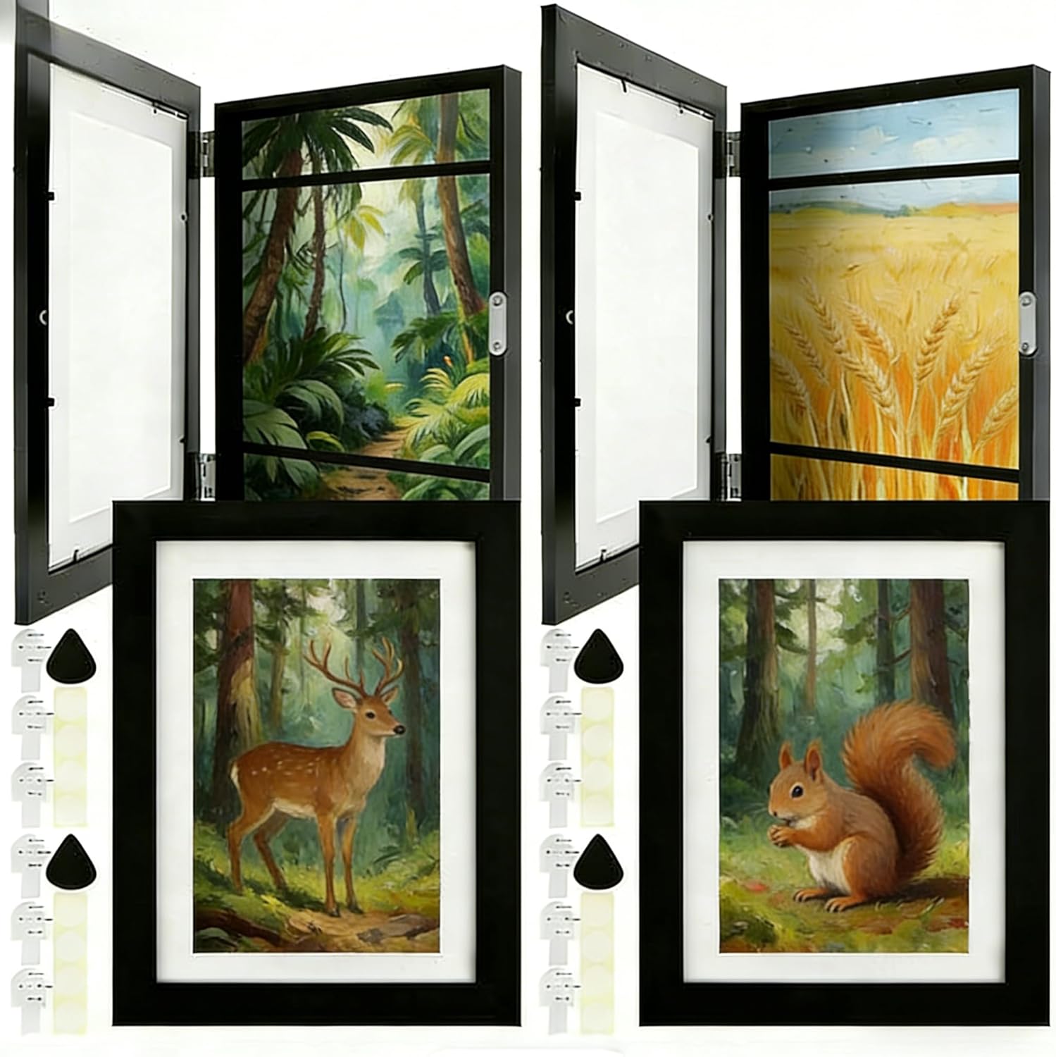 4Pcs Kids Art Frame Changeable 8.5x11 Letter Size Display with Mat Kids Artwork Frame Front Opening Artwork Frames for Kids Art Decorative Art Frames for Kids Art Holds 50-100 Works of Art for Hanging Black