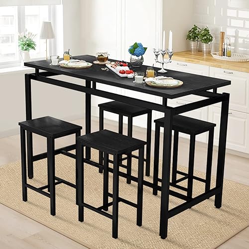 Miniatura 9 de DKLGG Juego de mesa de comedor de bar para 4 mesas y sillas industriales, mesa de altura de encimera de cocina y 4 taburetes tapizados de piel