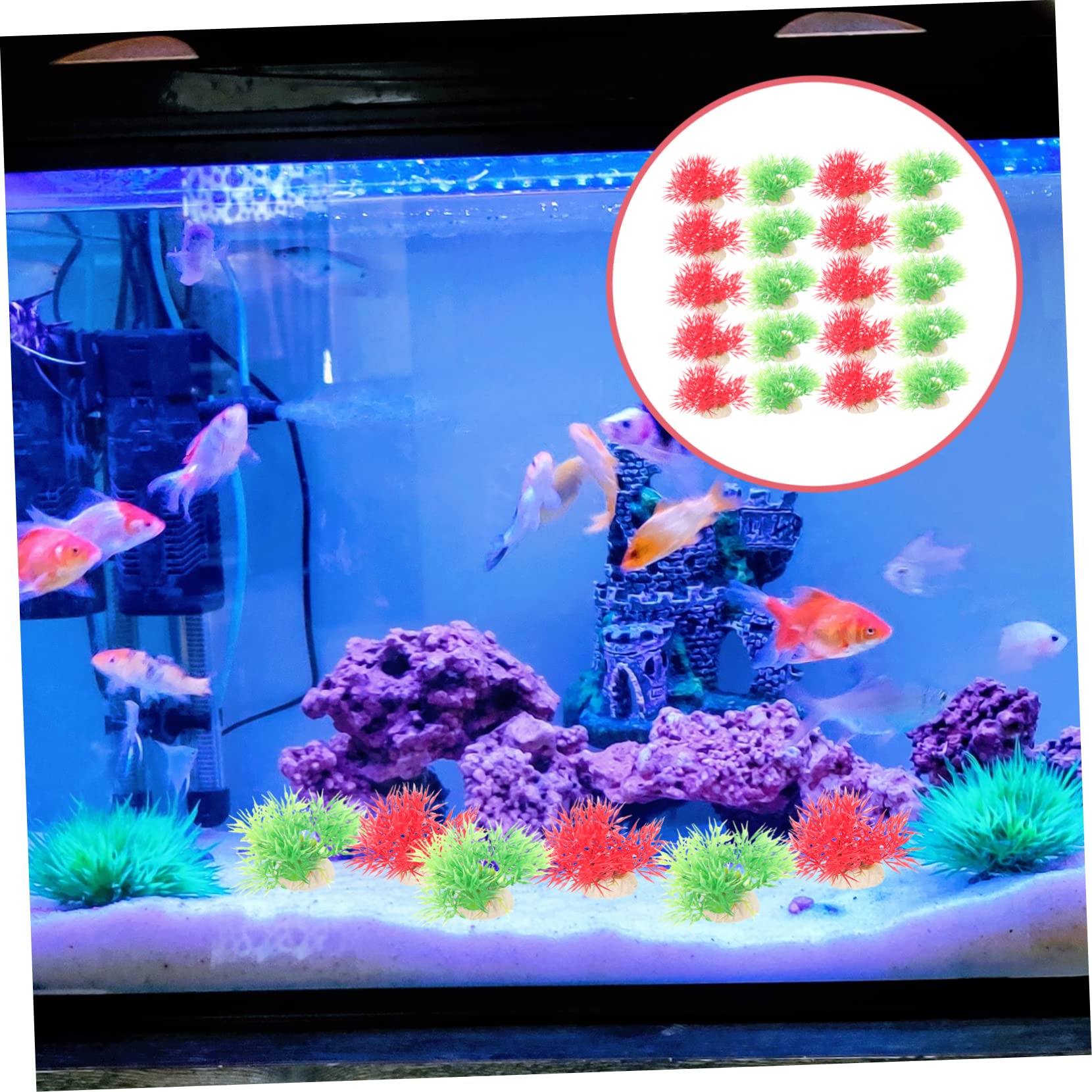 BESPORTBLE 4 Juegos Plantas De Agua De Plástico Simuladas Pequeña Hierba De Acuario Taza Plantas Acuáticas Fijas Cesta De Plantas De Estanque Accesorios De Acuario El Plastico 20 Piezas * 4