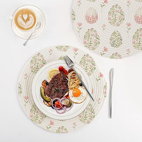 Miniatura 4 de xigua Juego de 3 manteles individuales tejidos, salvamanteles, redondos, de algodón, resistentes al calor, lavables, ideales para cocina, barbacoas,