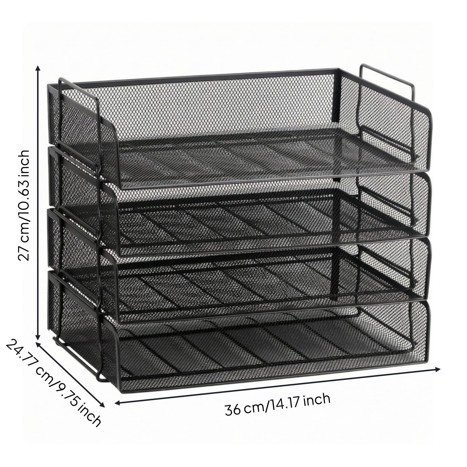 predolo Organizador Escritorio con 4 Bandejas Apilable Organizador Vertical Papeles Malla Clasificador Escritorio Metal Negro