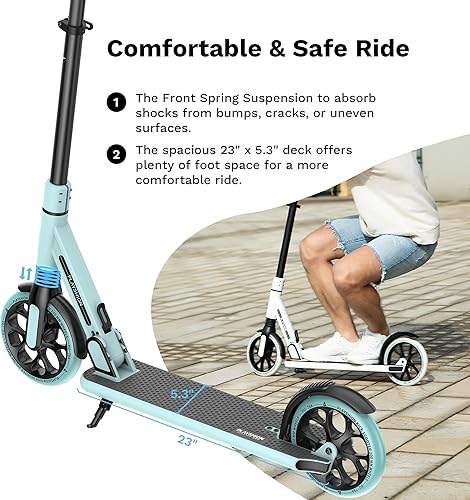 Miniatura 10 de Playshion Patinete de altura ajustable para niños de 8 años para arriba-grande, ruedas de 8 y 5.7 pulgadas, liberación rápida, plegables, con